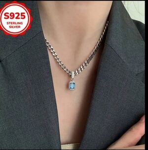 Hip Hop Chain Necklace with Blue Pendant